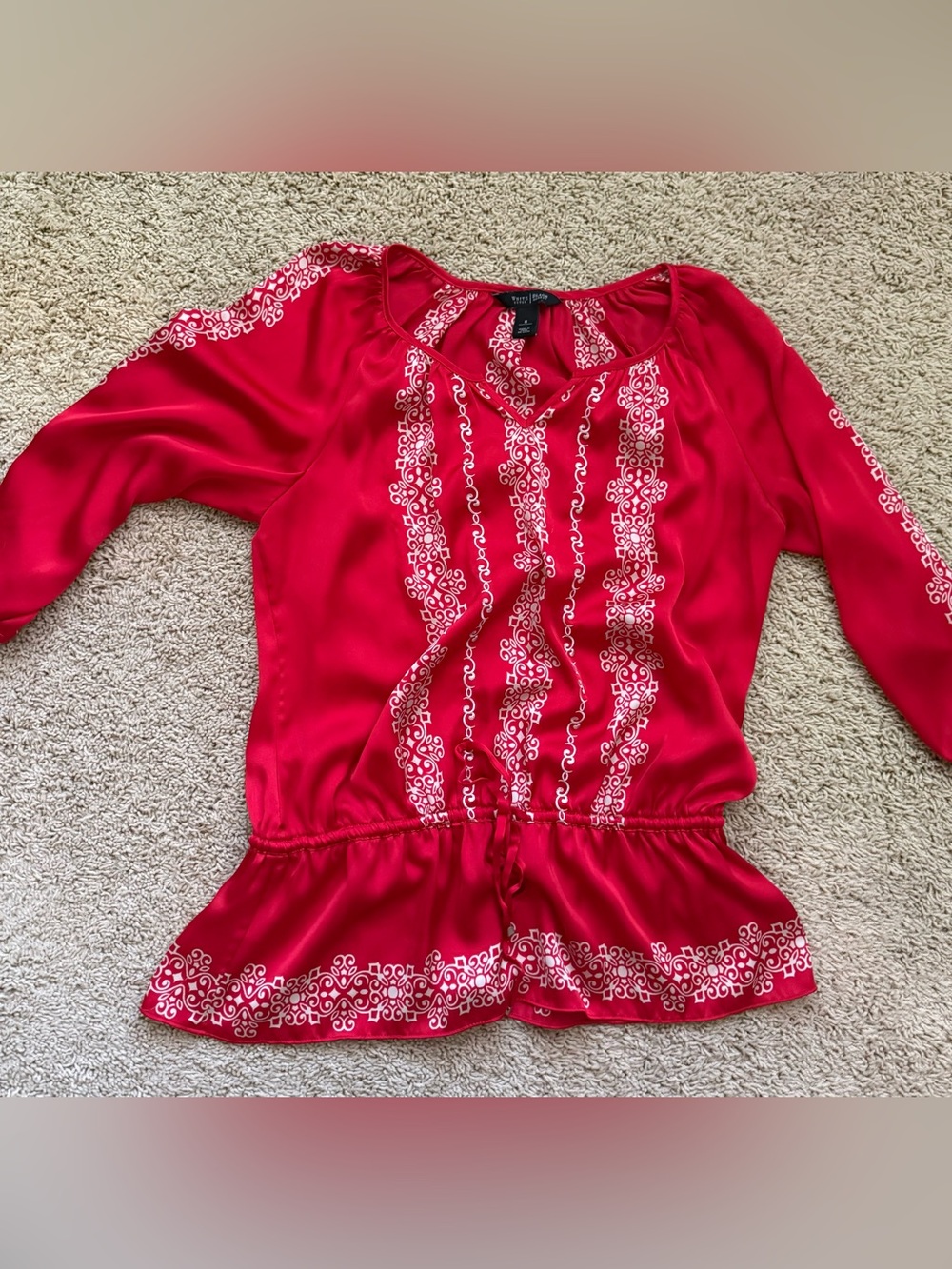 White House Black Market Red Embroidered Peasant Tunic